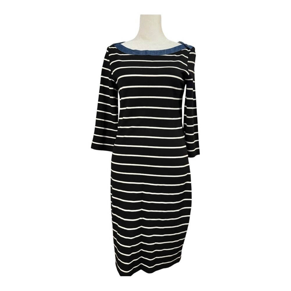 Nautical Tommy Hilfiger Black White Stripe Dress Boatneck Petite